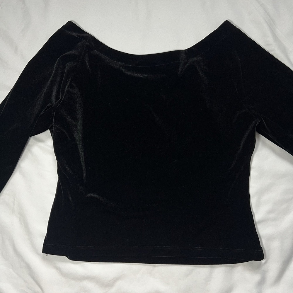 Women's Boston Proper Velvet Black Top Blouse 3/4 Sleeve Stretch Medium‎ - Picture 6 of 7